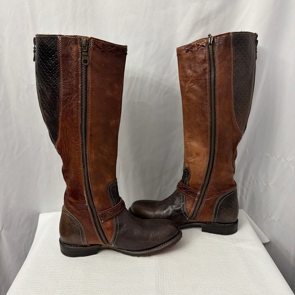 BedStu Boots Womens 7.5 Glaye Tall Riding Two Tone Back Zip for Wide Calves - Picture 11 of 15
